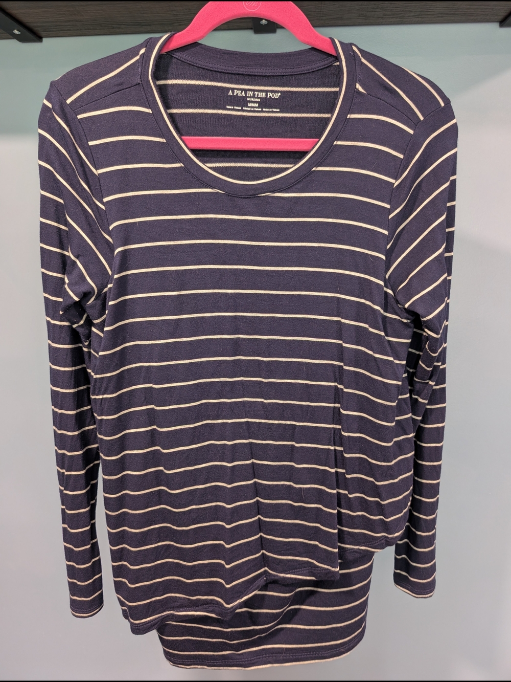 A Pea in the Pod Navy Striped Long Sleeve Nursing Top